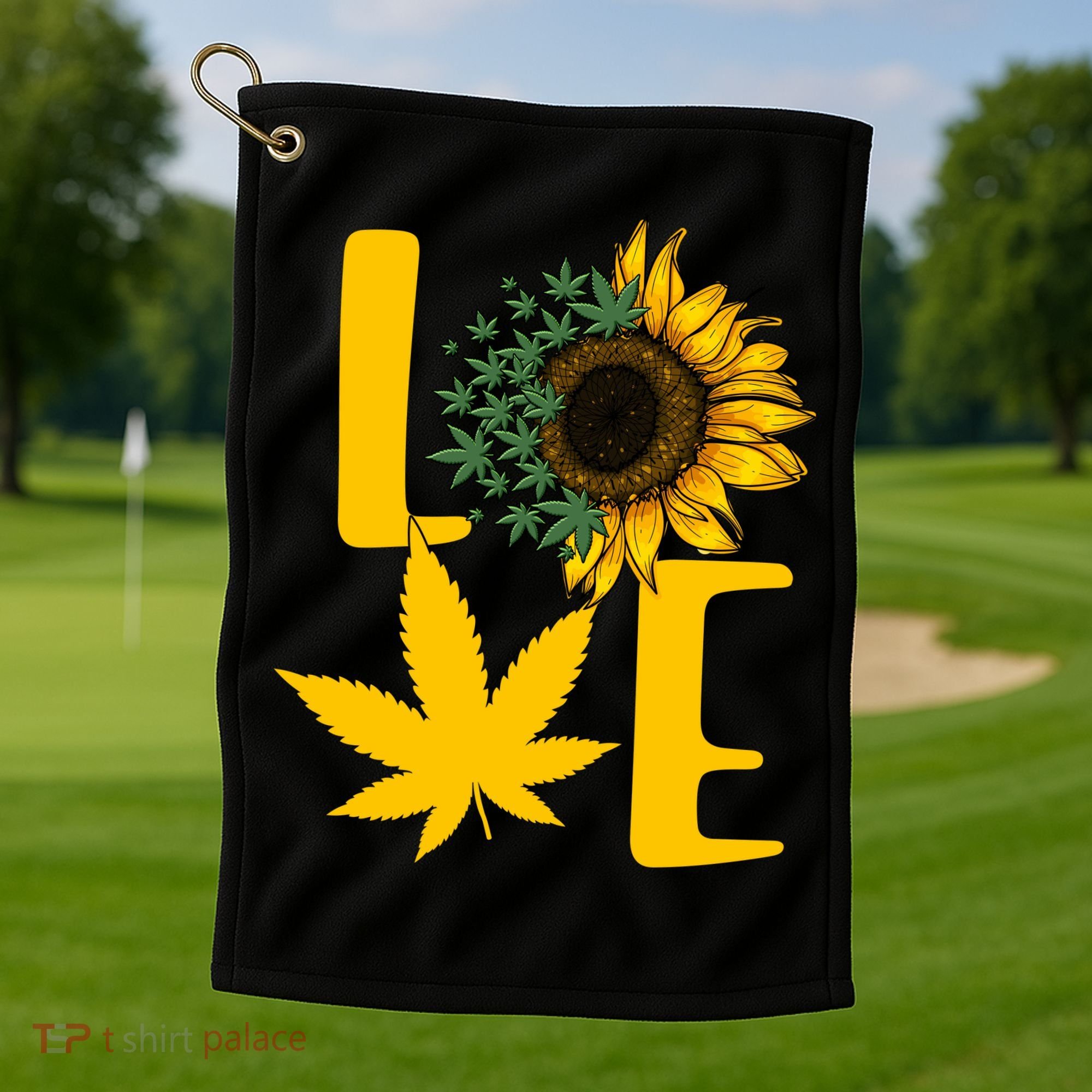 Love Cannabis Sunflower Golf Towel