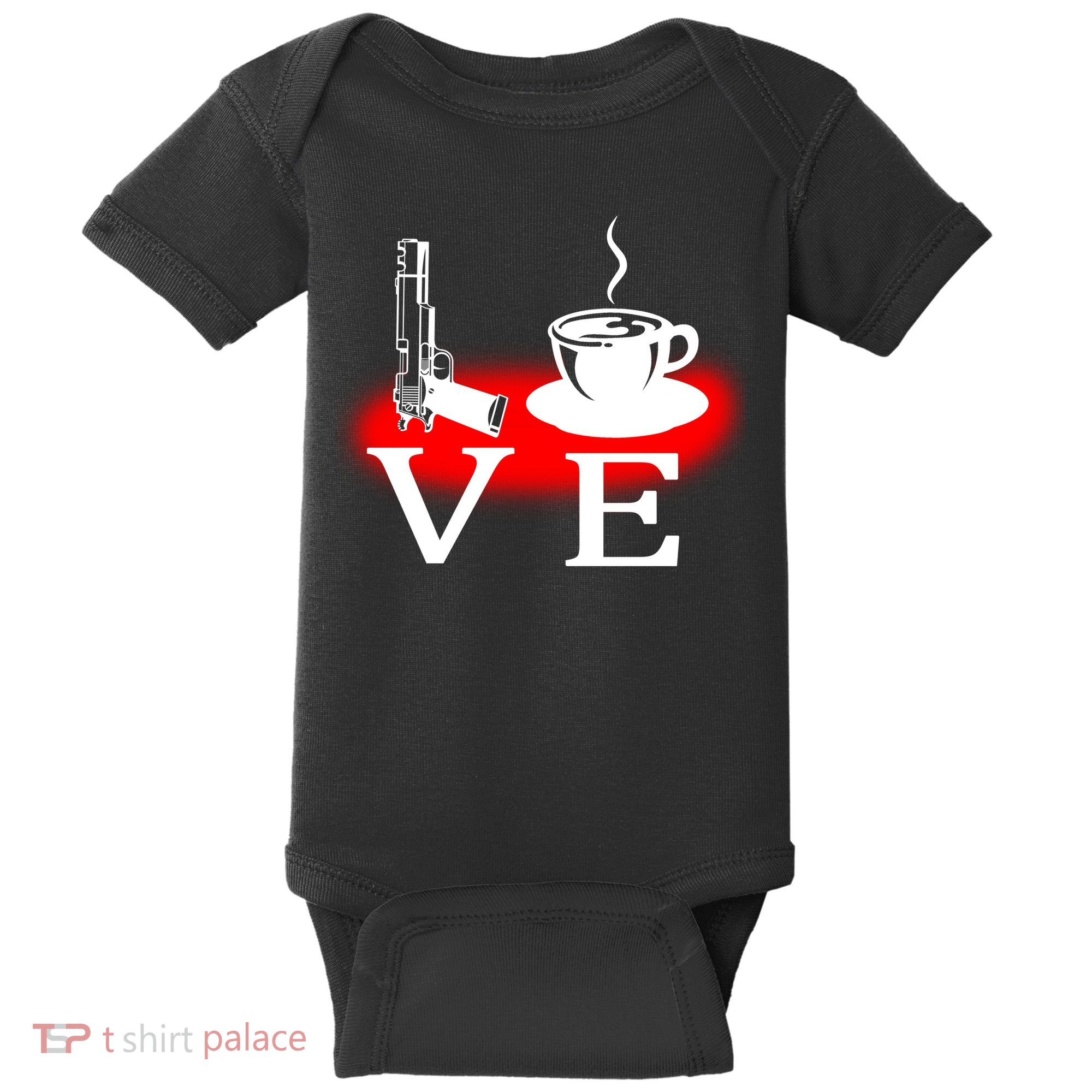 Love Coffee And Guns Baby Bodysuit