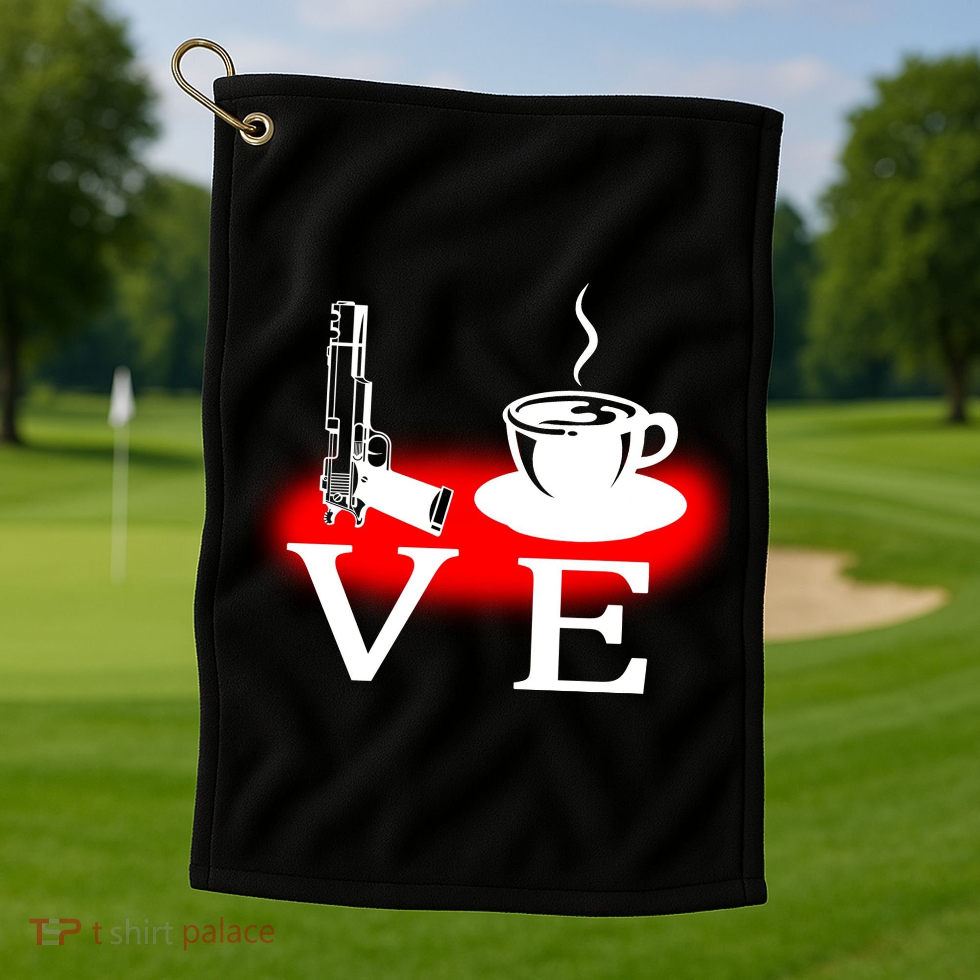 Love Coffee And Guns Golf Towel