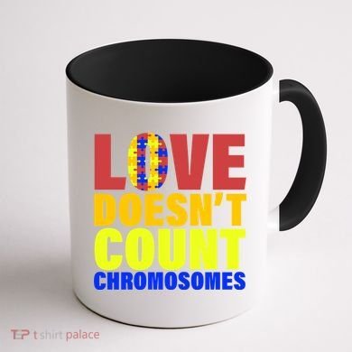 Love Doesn't Count Chromosomes Down Syndrome Coffee Mug back