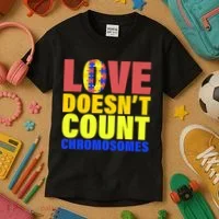Love Doesn't Count Chromosomes Down Syndrome Kids T-Shirt thumb 3
