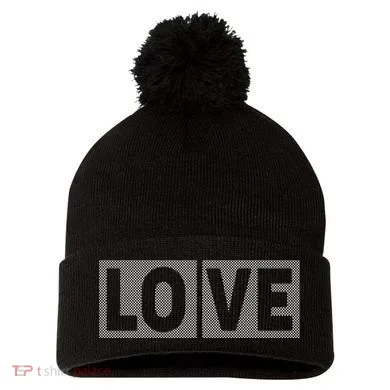 Love Dot Pattern Pom Pom 12in Knit Beanie