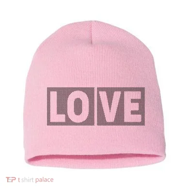 Love Dot Pattern Short Acrylic Beanie