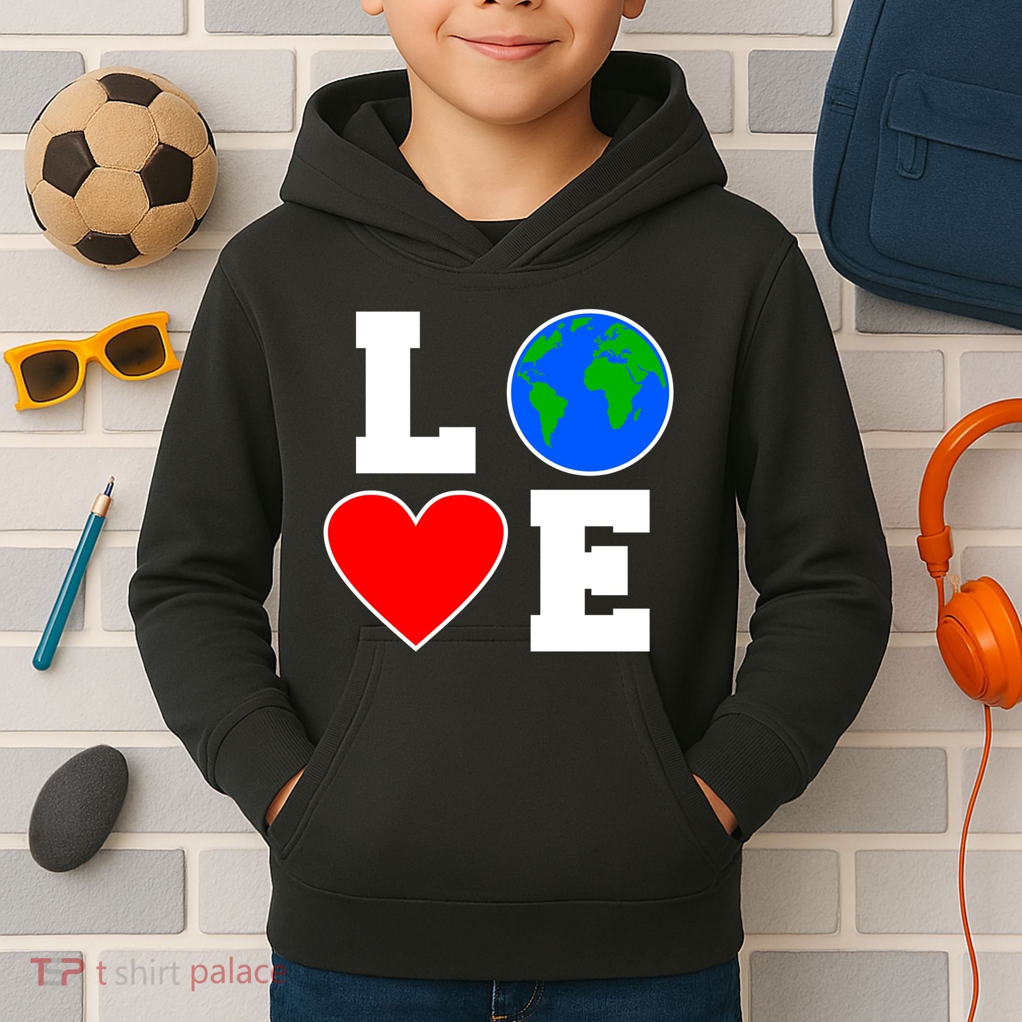 Love Earth Day Globe Heart Science Kids Hoodie