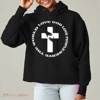 Love God People The World Ladies Heavyweight Boxy Pullover Hoodie thumb 0