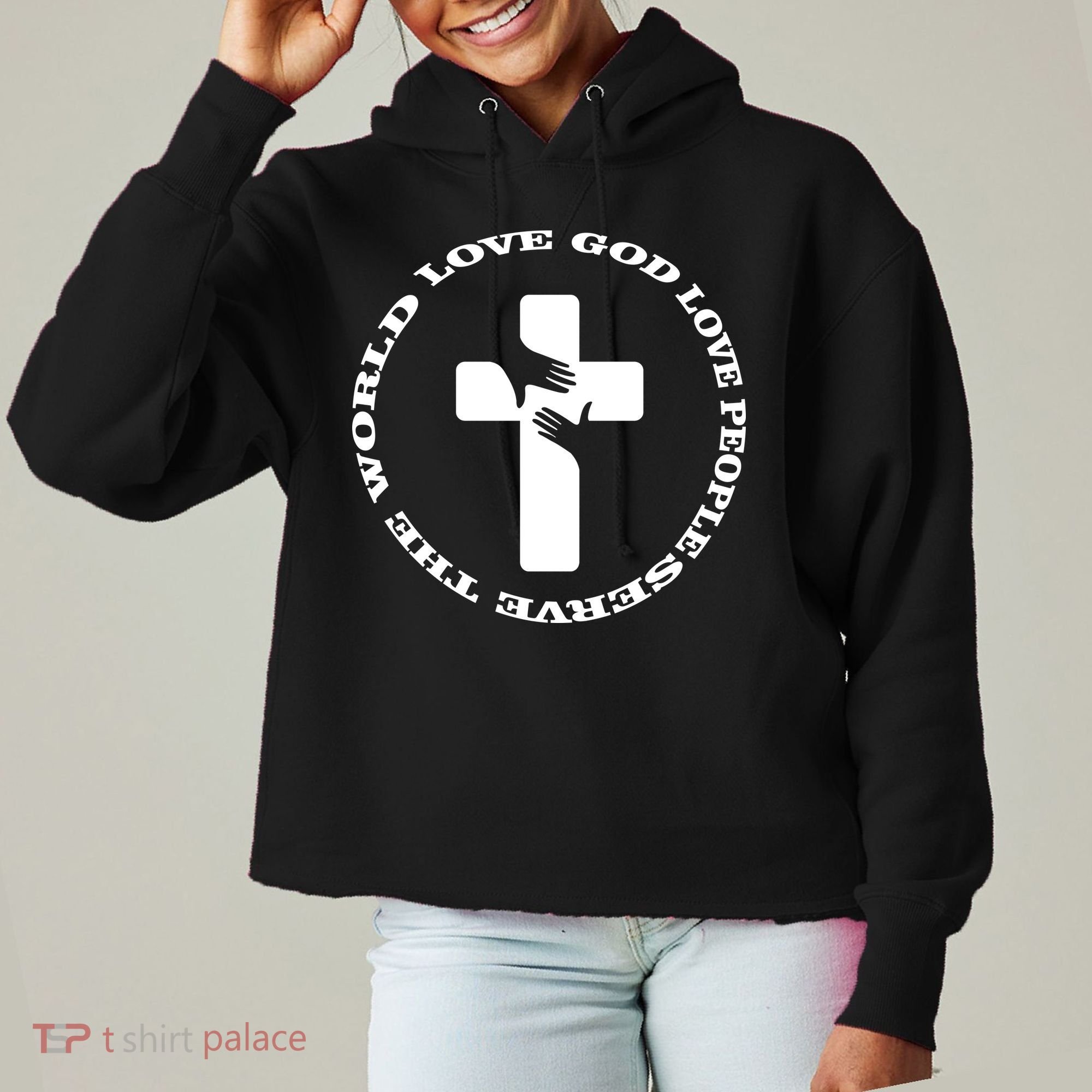 Love God People The World Ladies Heavyweight Boxy Pullover Hoodie