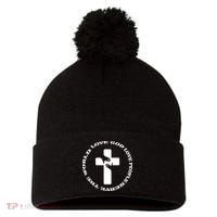 Love God People The World Pom Pom 12in Knit Beanie thumb 0