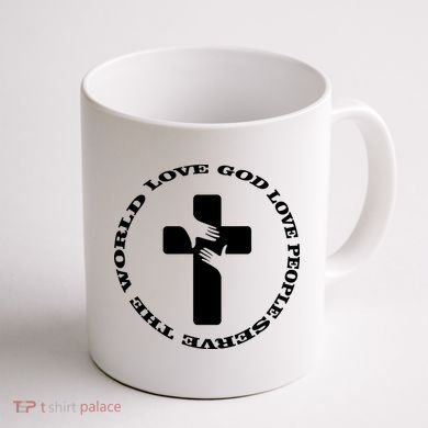 Love God People The World Coffee Mug back