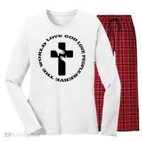 Love God People The World Women's Long Sleeve Flannel Pajama Set  thumb 0