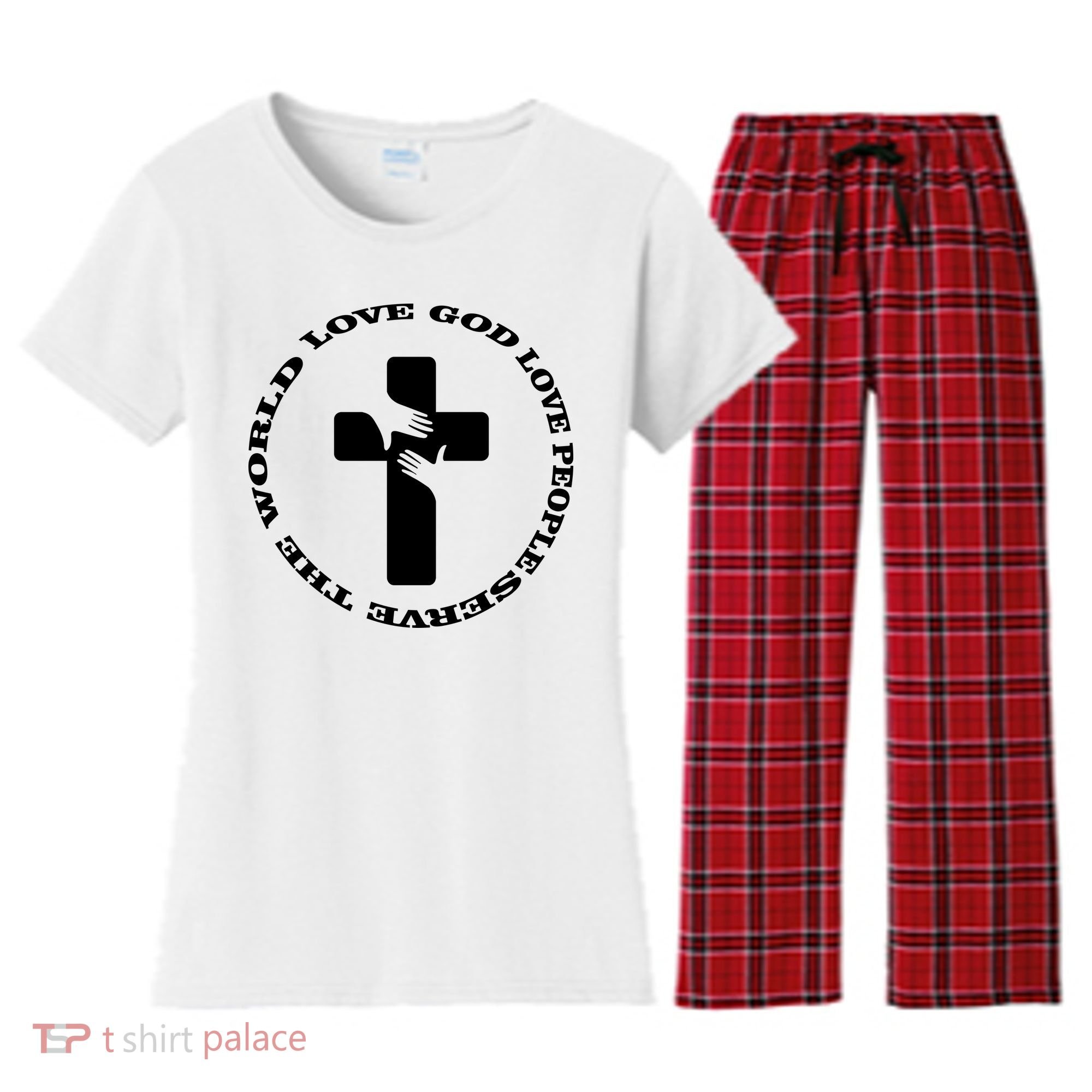 Love God People The World Women's Flannel Pajama Set