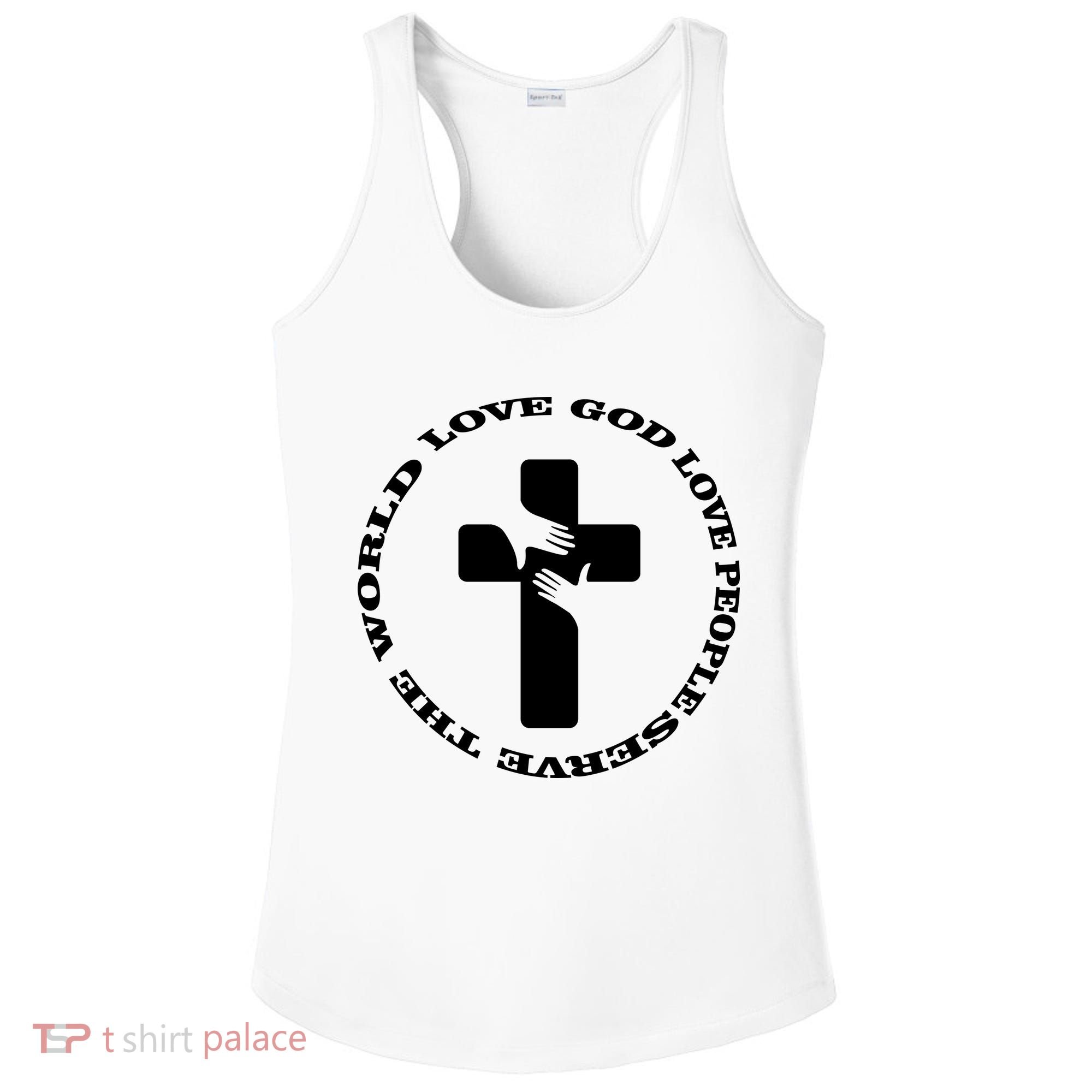 Love God People The World Ladies PosiCharge Competitor Racerback Tank
