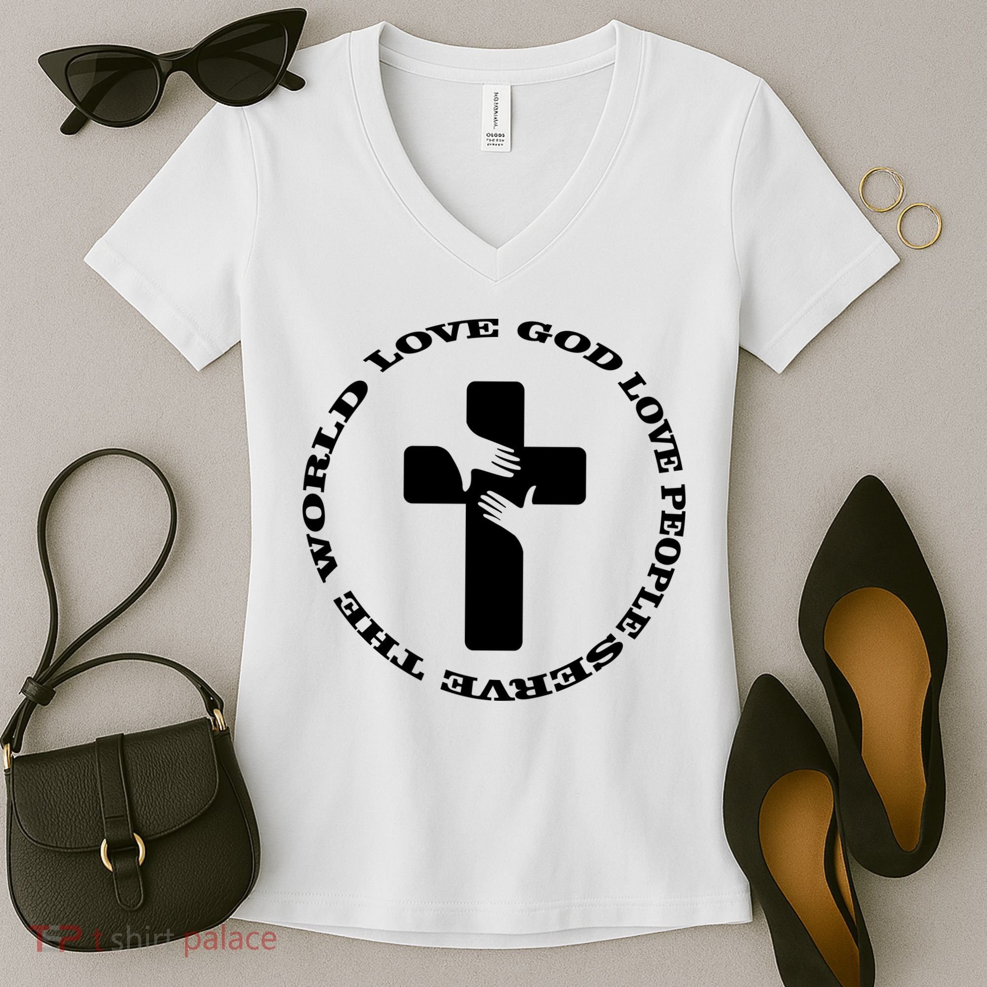 Love God People The World Women's V-Neck T-Shirt
