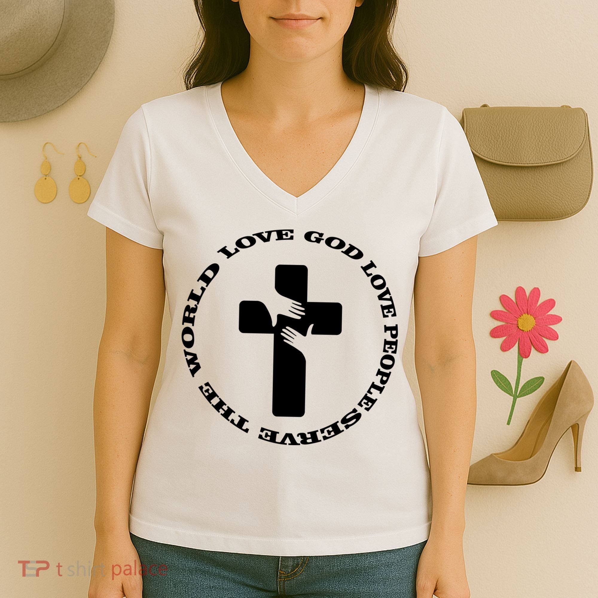 Love God People The World Women's V-Neck T-Shirt