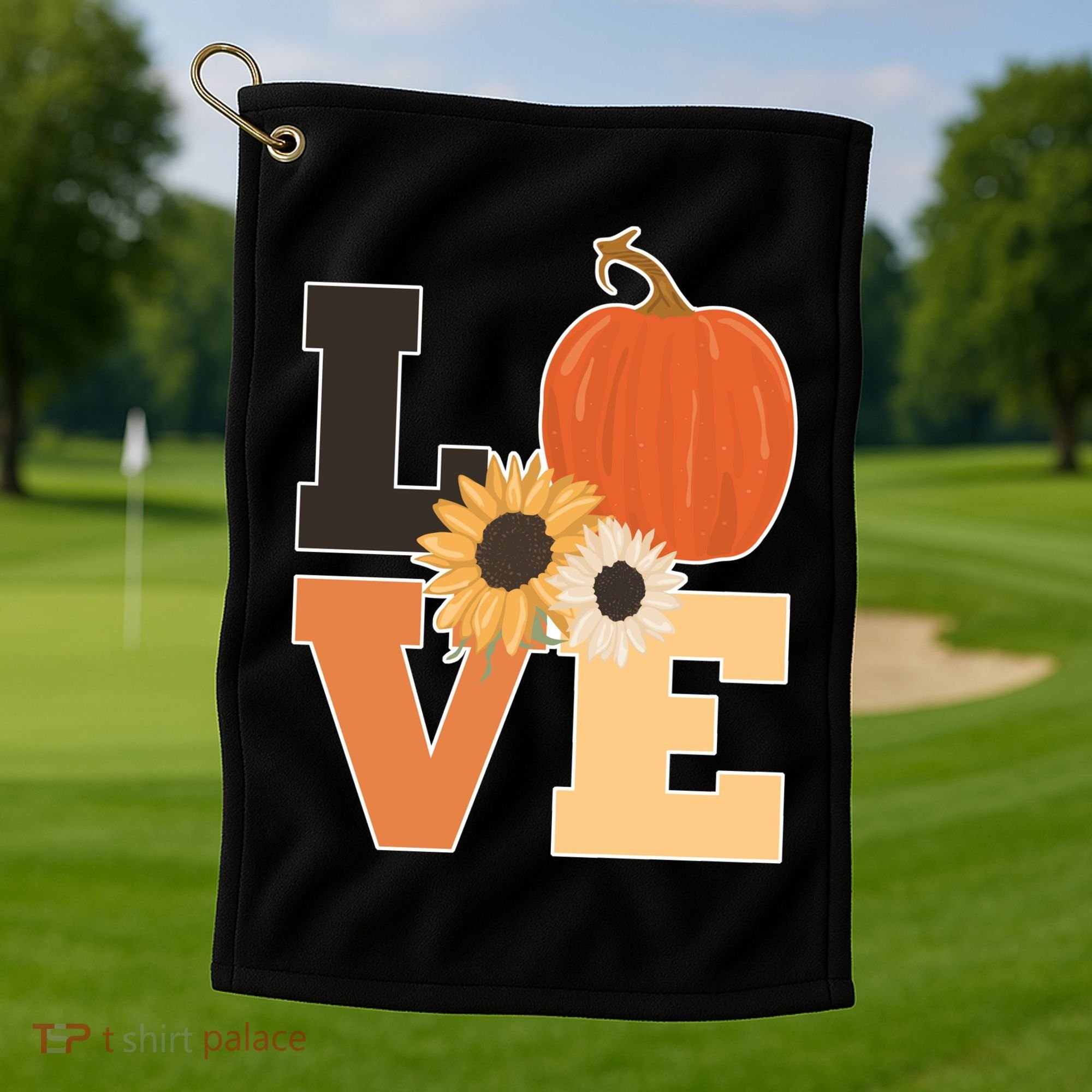 LOVE Halloween Autumn Floral Golf Towel
