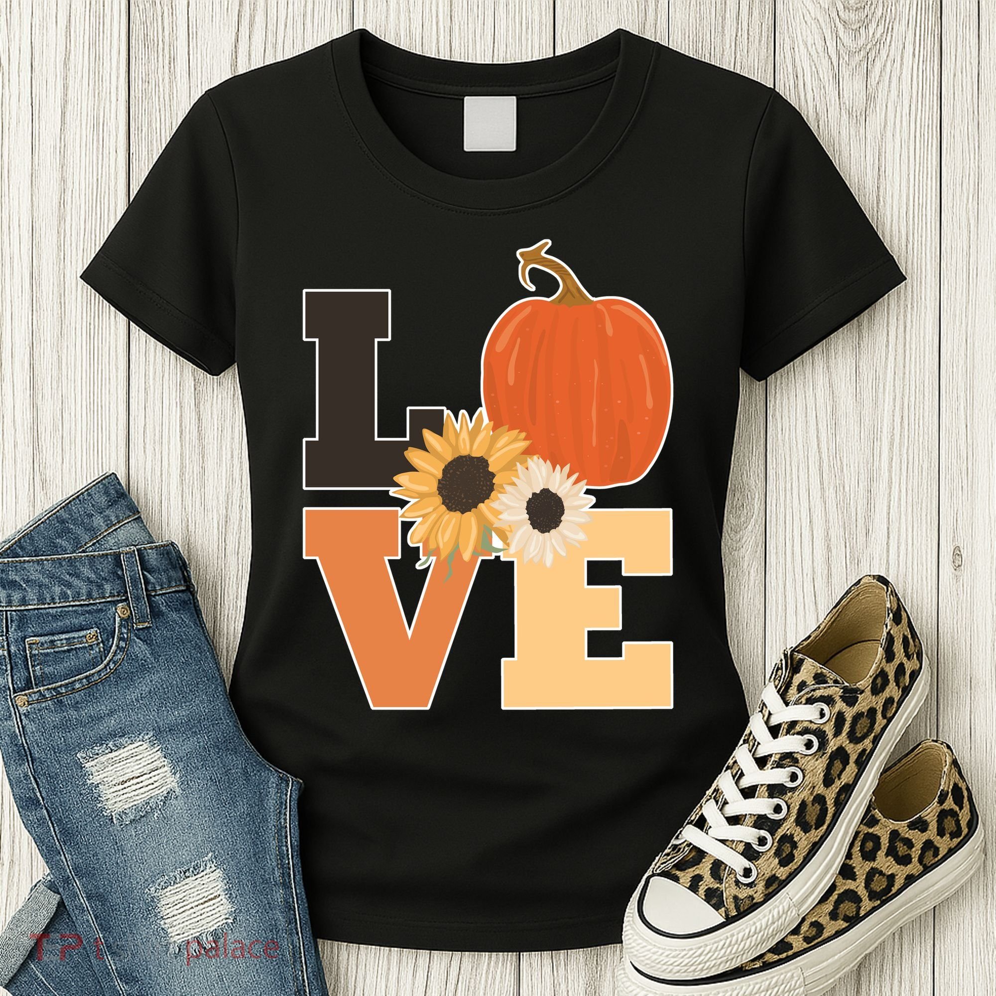 LOVE Halloween Autumn Floral Women's T-Shirt