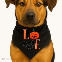 Love Halloween Pumpkin Bat USA-Made Doggie Bandana thumb 1