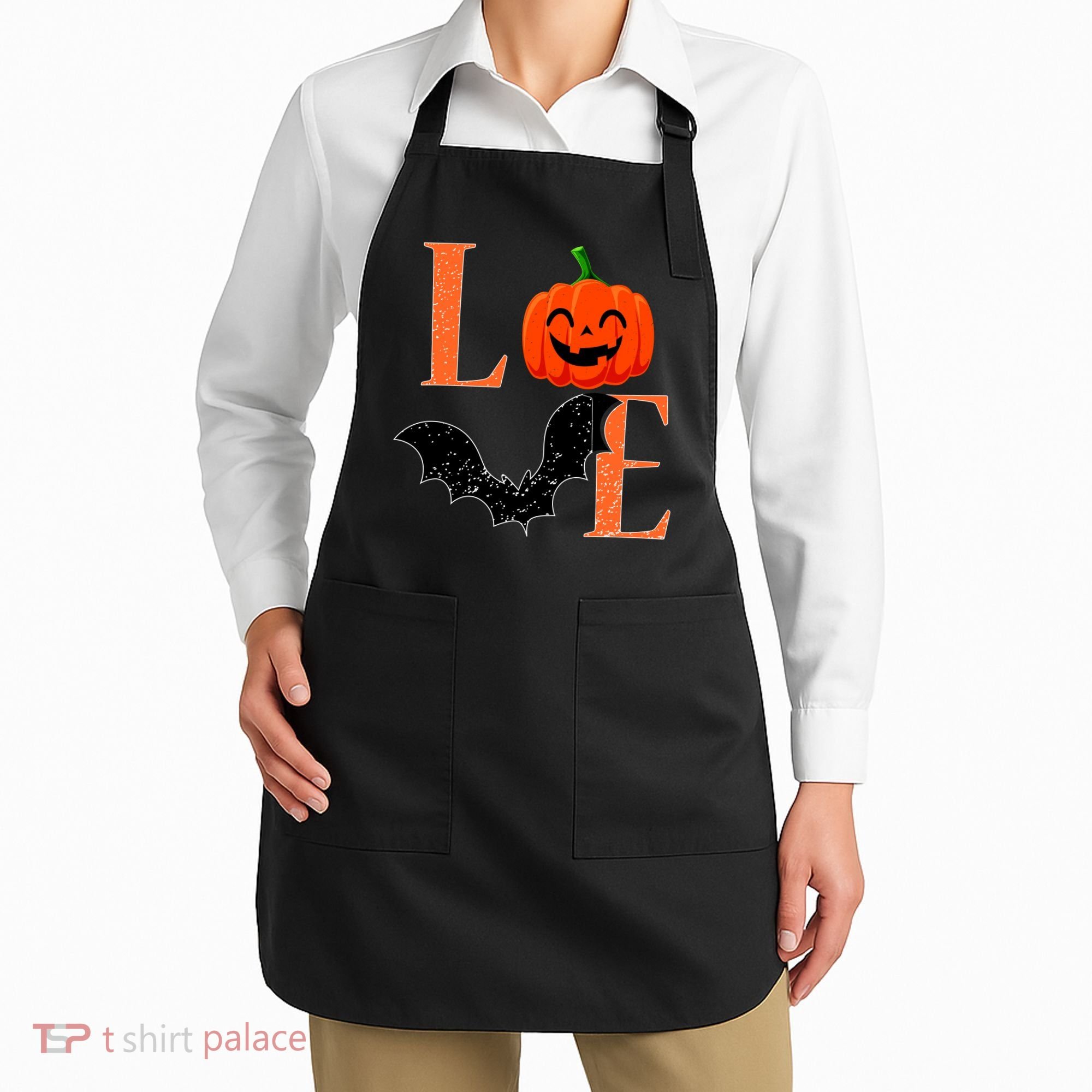 Love Halloween Pumpkin Bat Apron