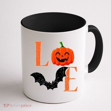 Love Halloween Pumpkin Bat Coffee Mug back
