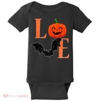 Love Halloween Pumpkin Bat Baby Bodysuit thumb 0