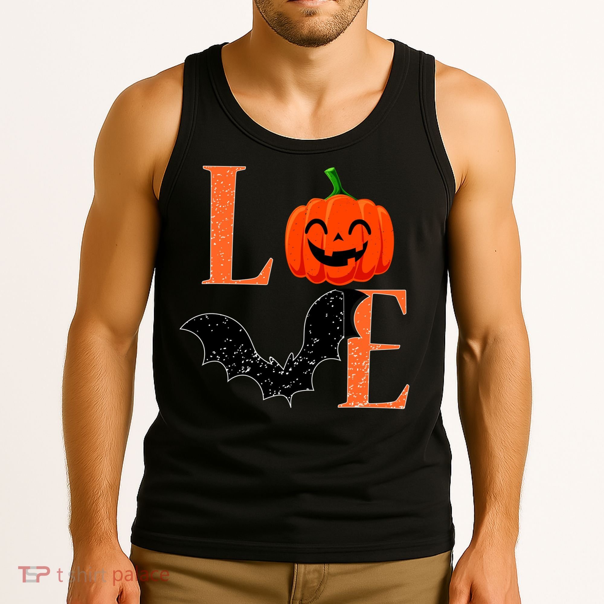 Love Halloween Pumpkin Bat Tank Top