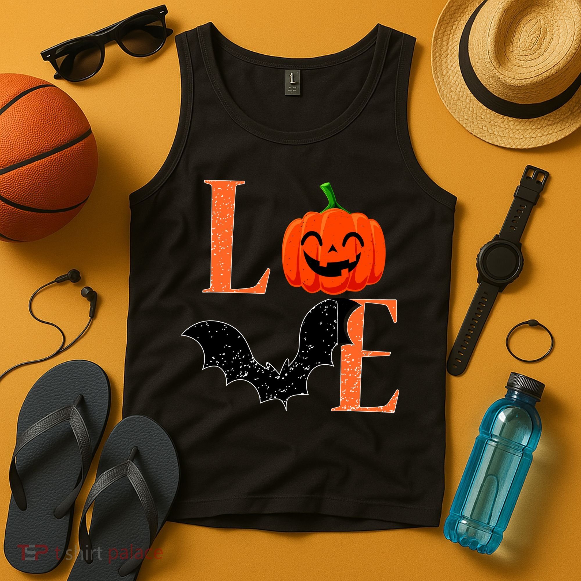 Love Halloween Pumpkin Bat Tank Top