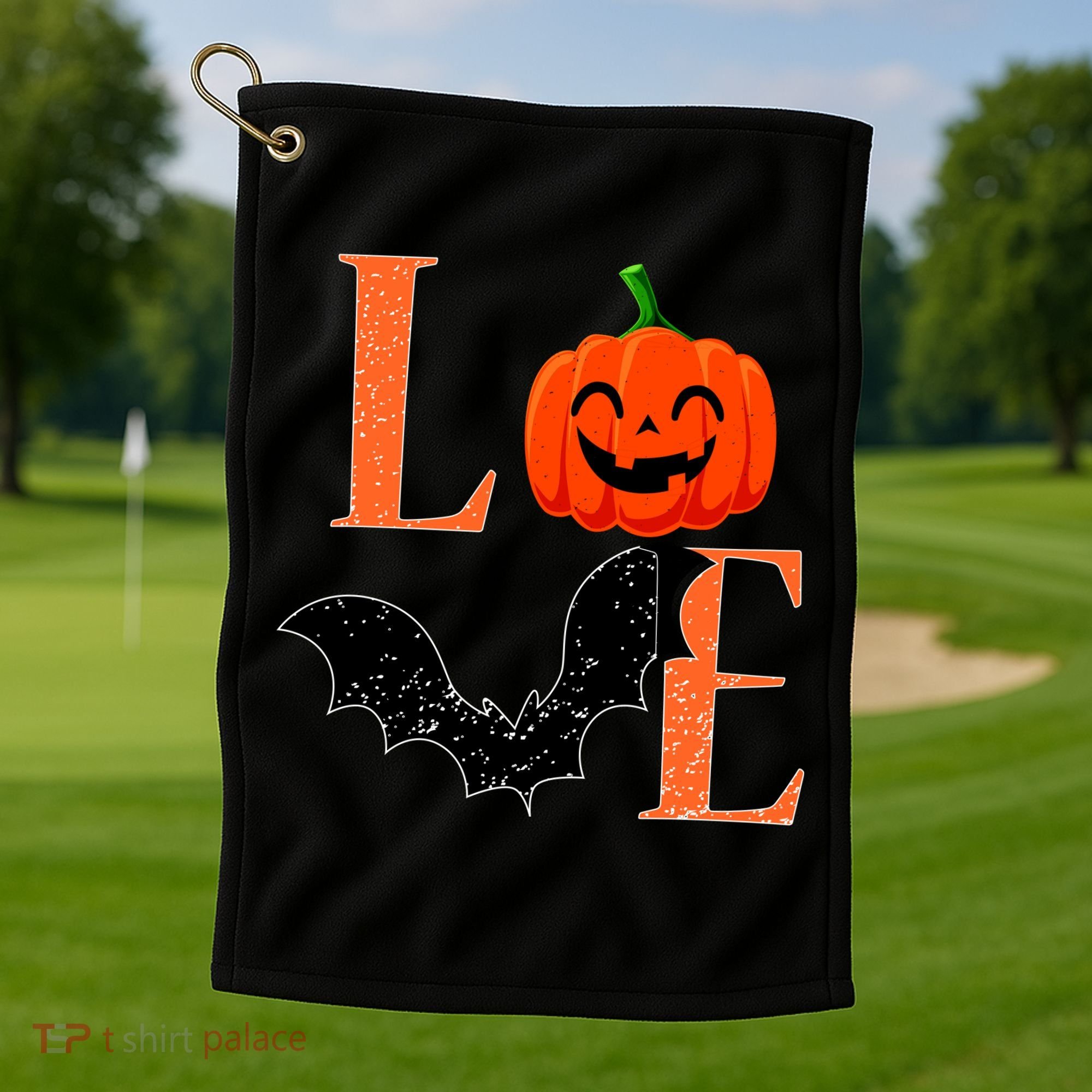 Love Halloween Pumpkin Bat Golf Towel