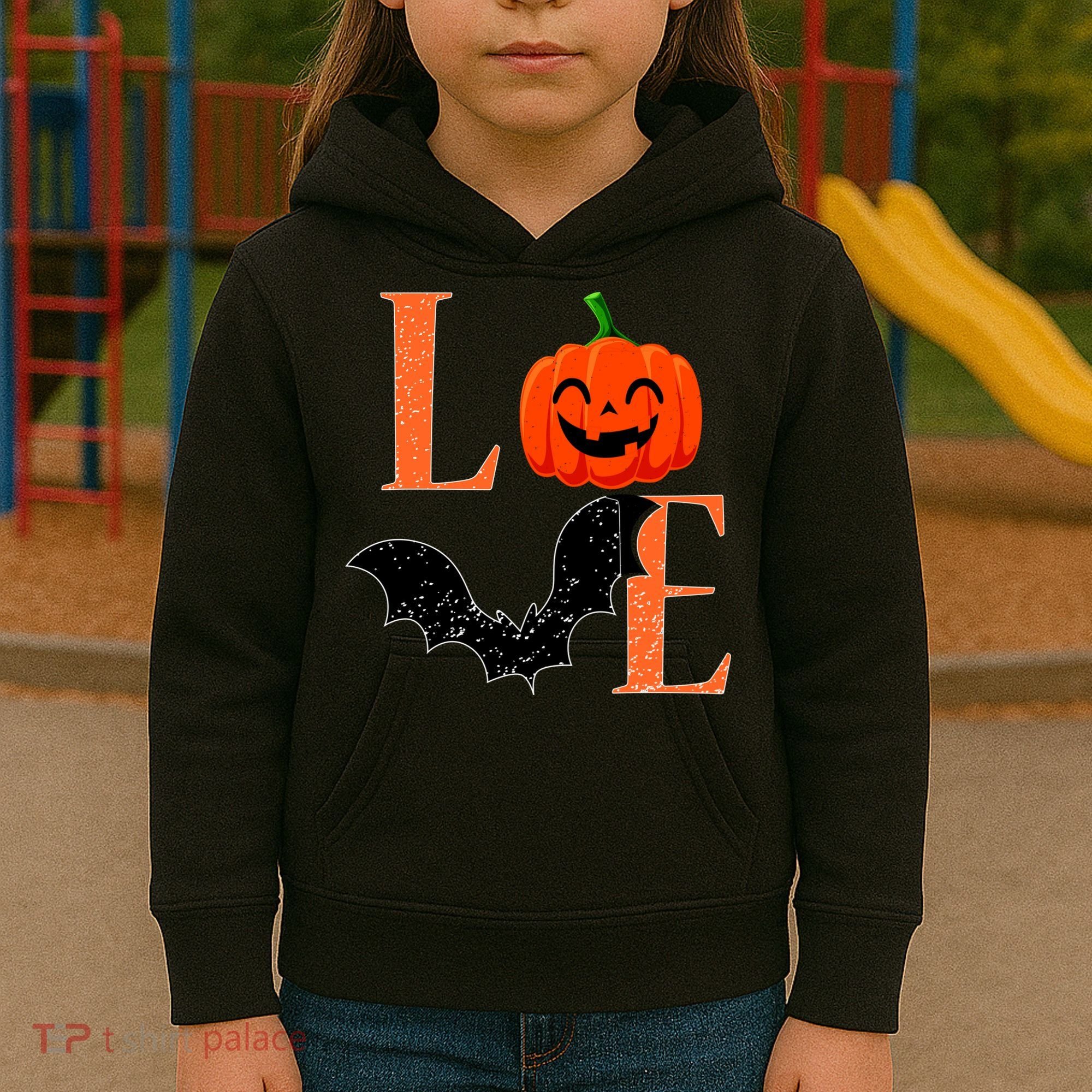 Love Halloween Pumpkin Bat Kids Hoodie