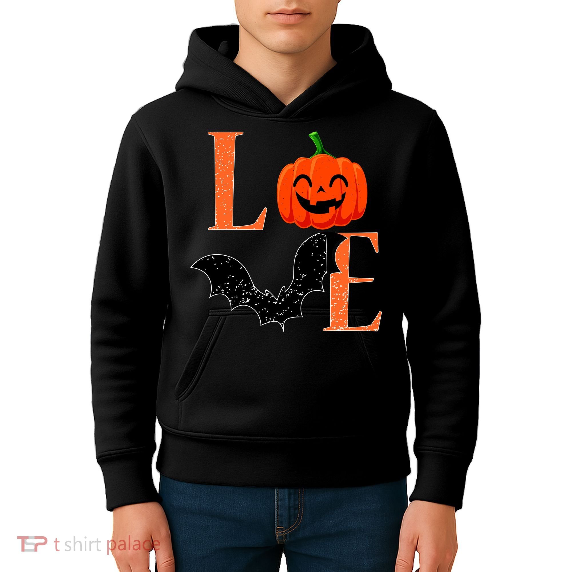 Love Halloween Pumpkin Bat Kids Hoodie