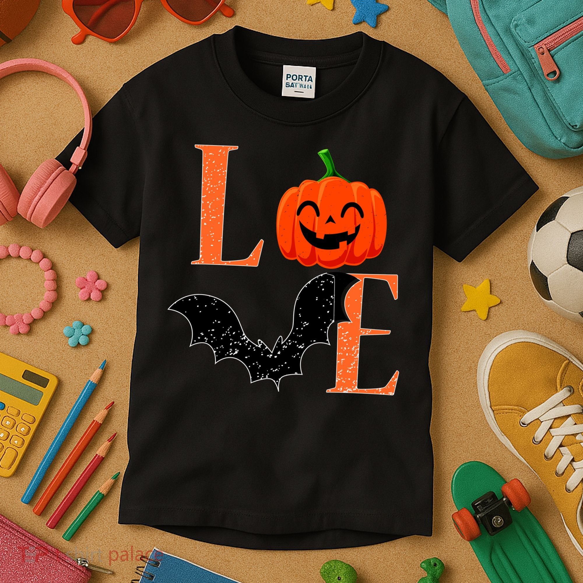 Love Halloween Pumpkin Bat Kids T-Shirt