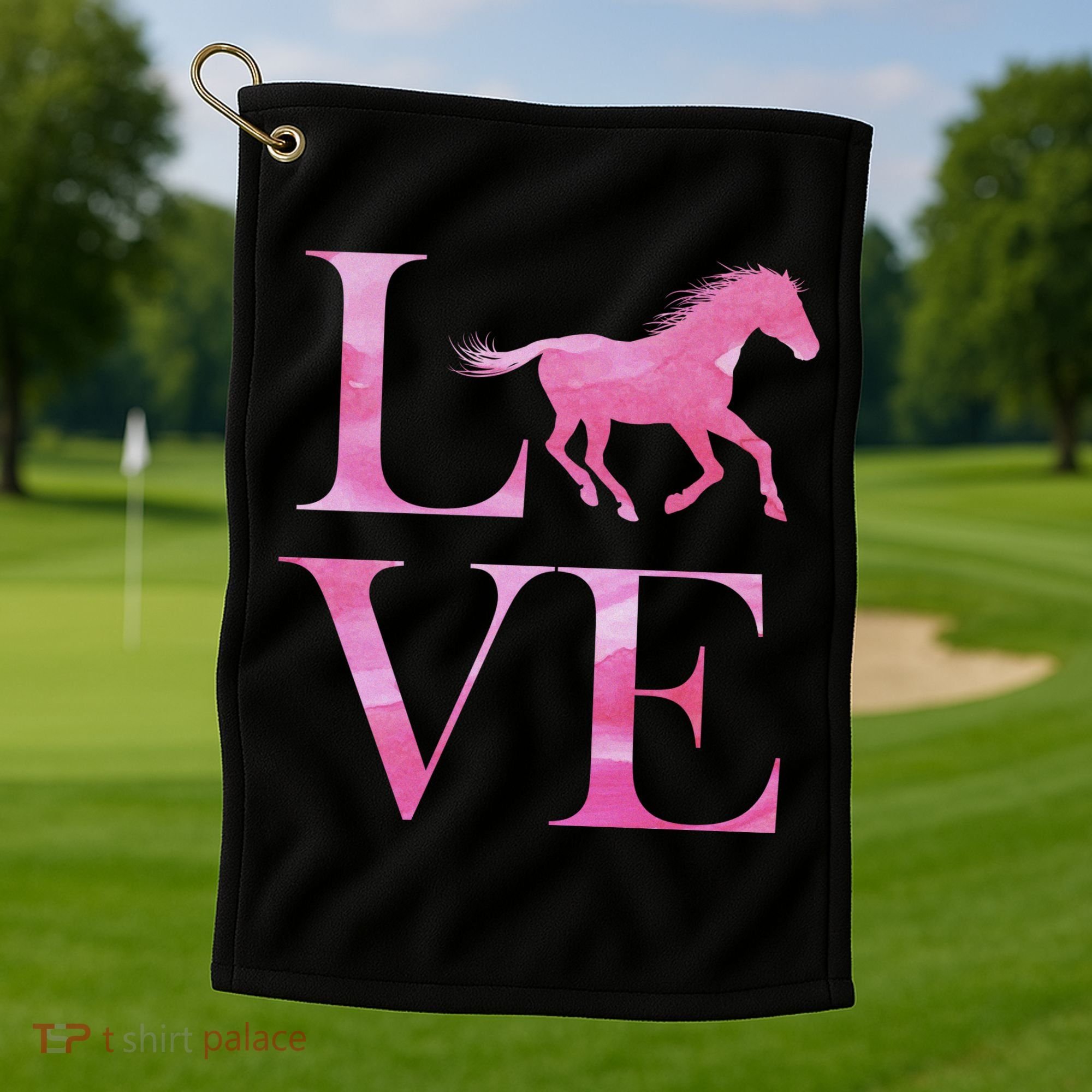 Love Horses Pink Logo Golf Towel