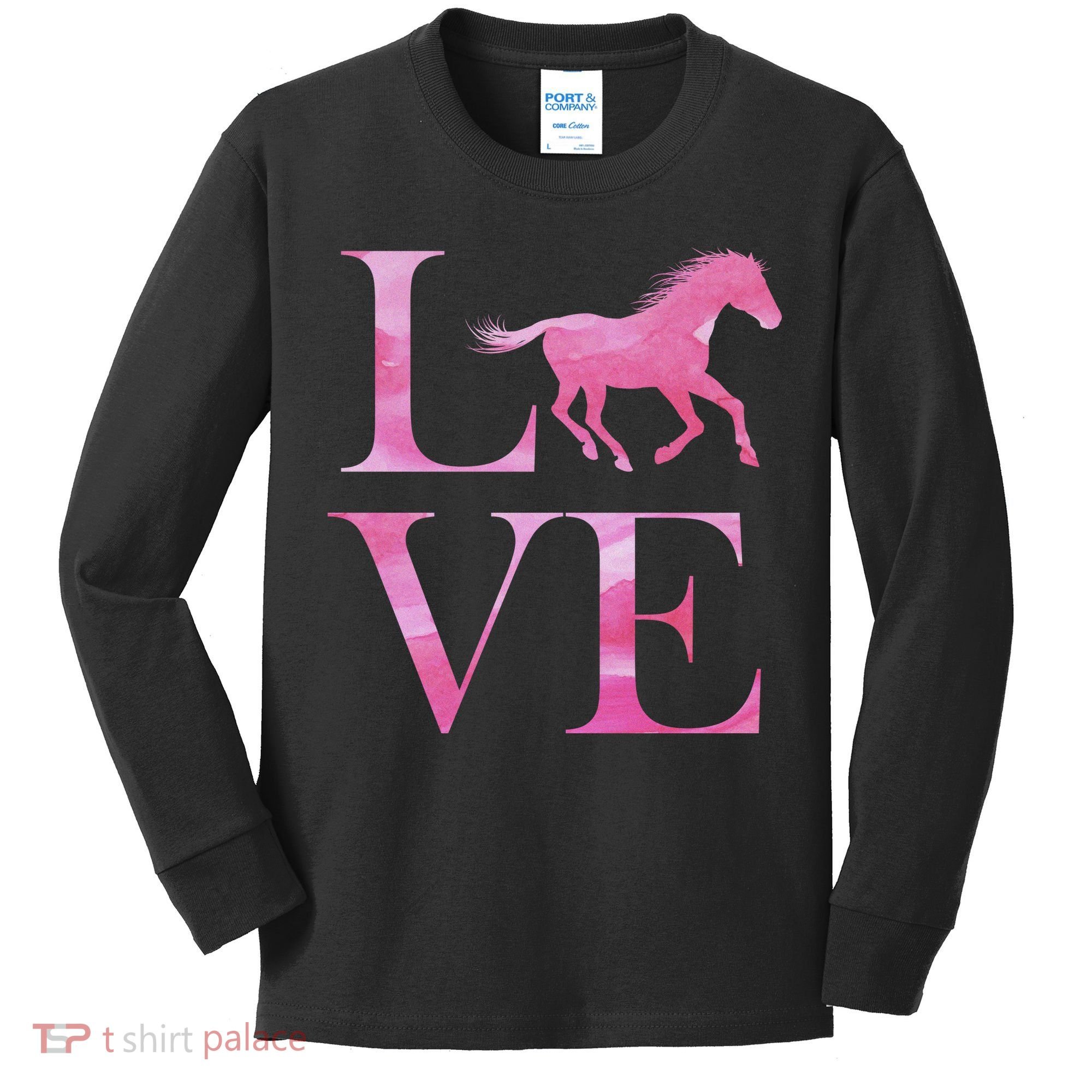 Love Horses Pink Logo Kids Long Sleeve Shirt