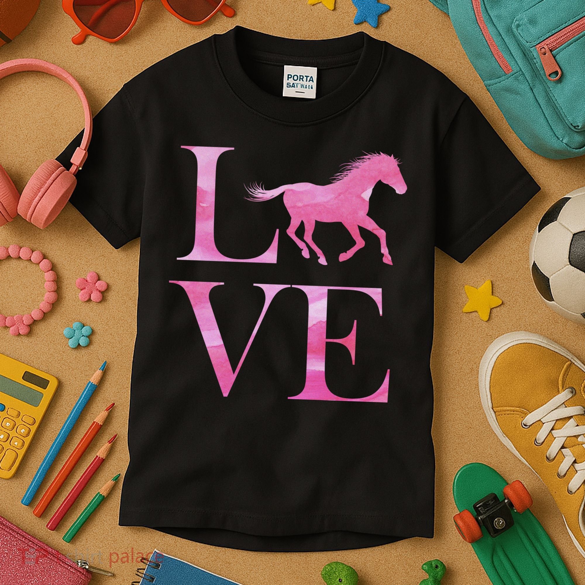 Love Horses Pink Logo Kids T-Shirt