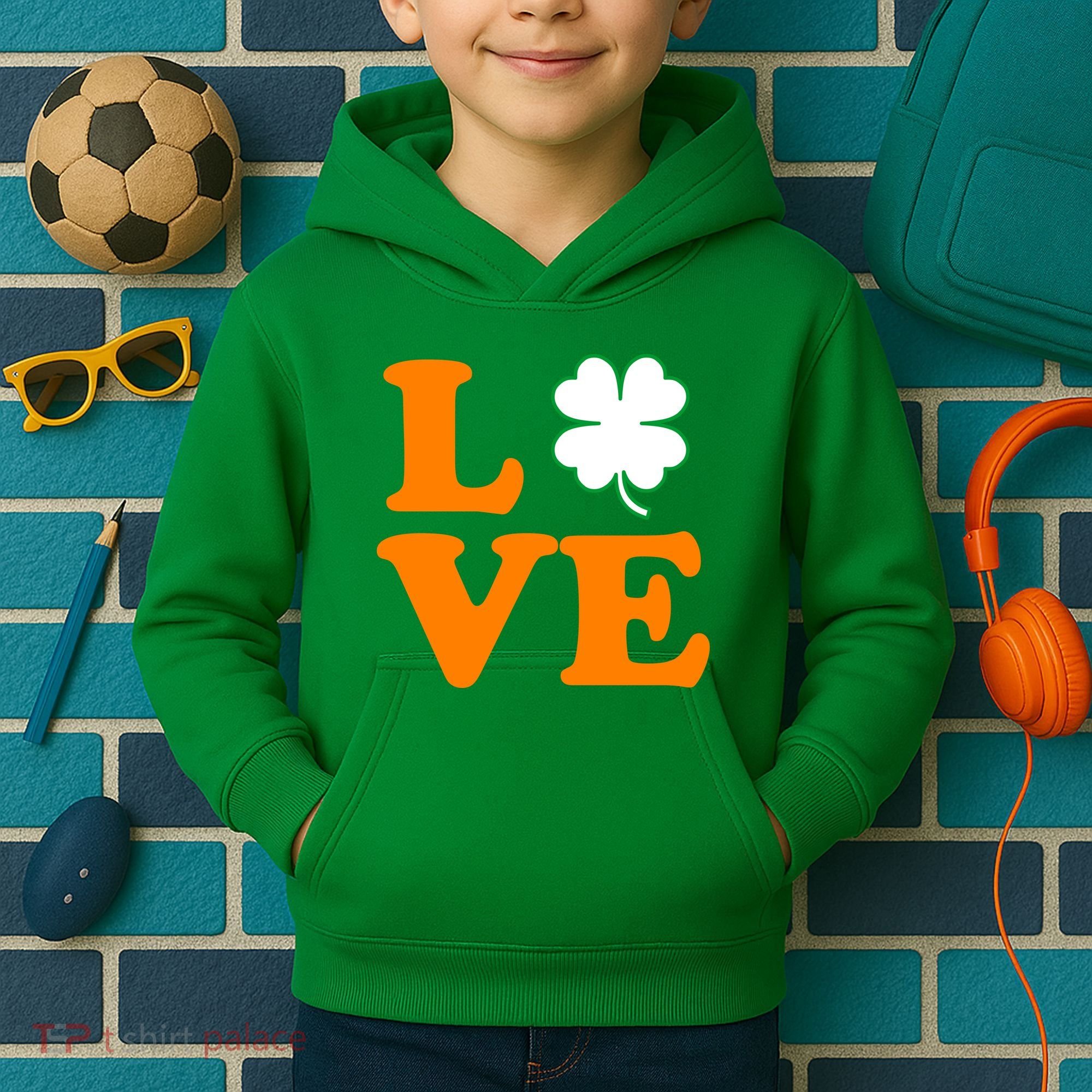 Love Irish Clover Shamrock St. Patrick's Day Kids Hoodie