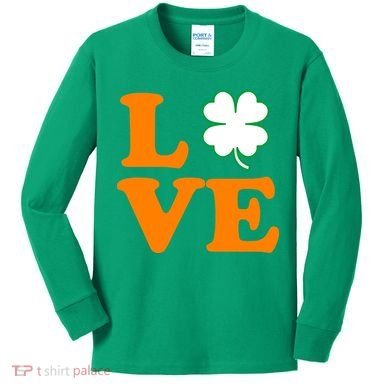 Love Irish Clover Shamrock St. Patrick's Day Kids Long Sleeve Shirt