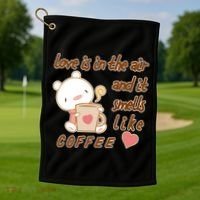 Love Is In The Air And It Smells Like Coffee Teddy Bear Golf Towel thumb 1