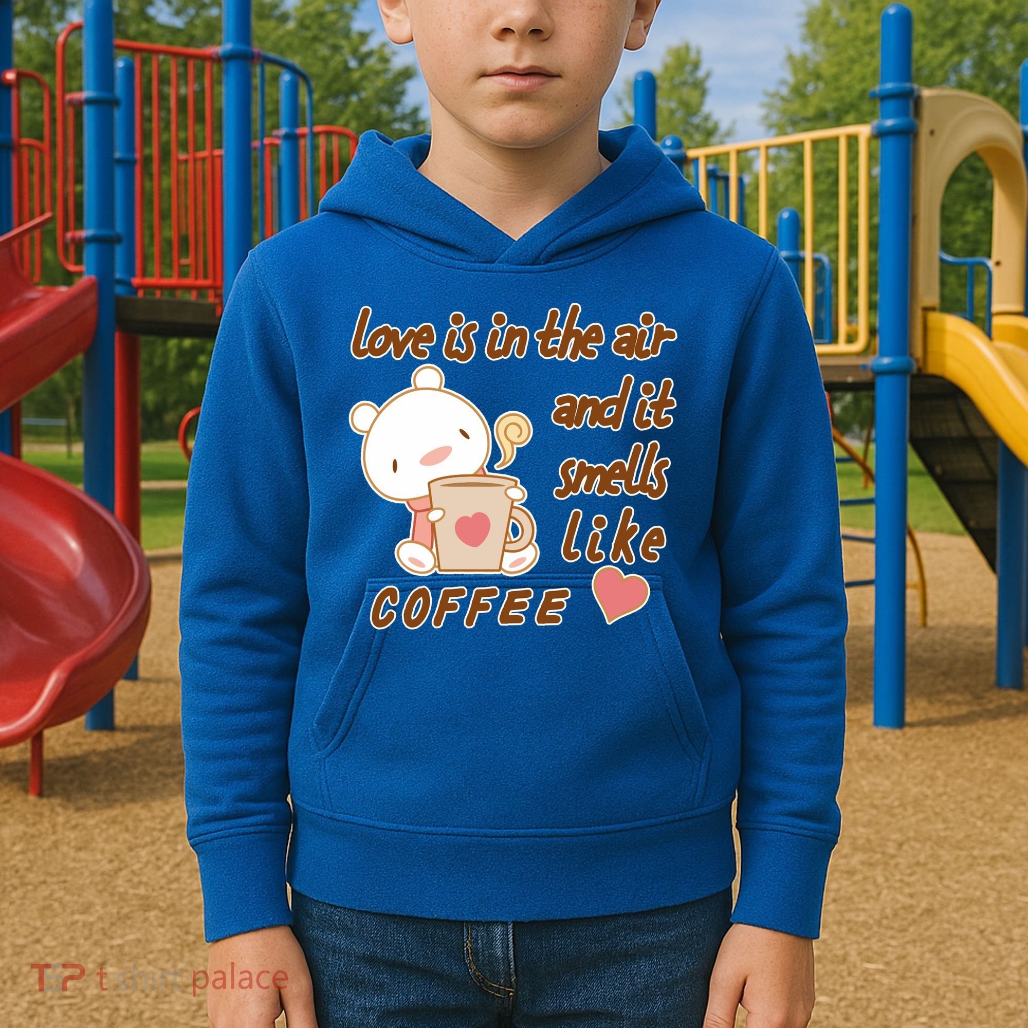 Love Is In The Air And It Smells Like Coffee Teddy Bear Kids Hoodie