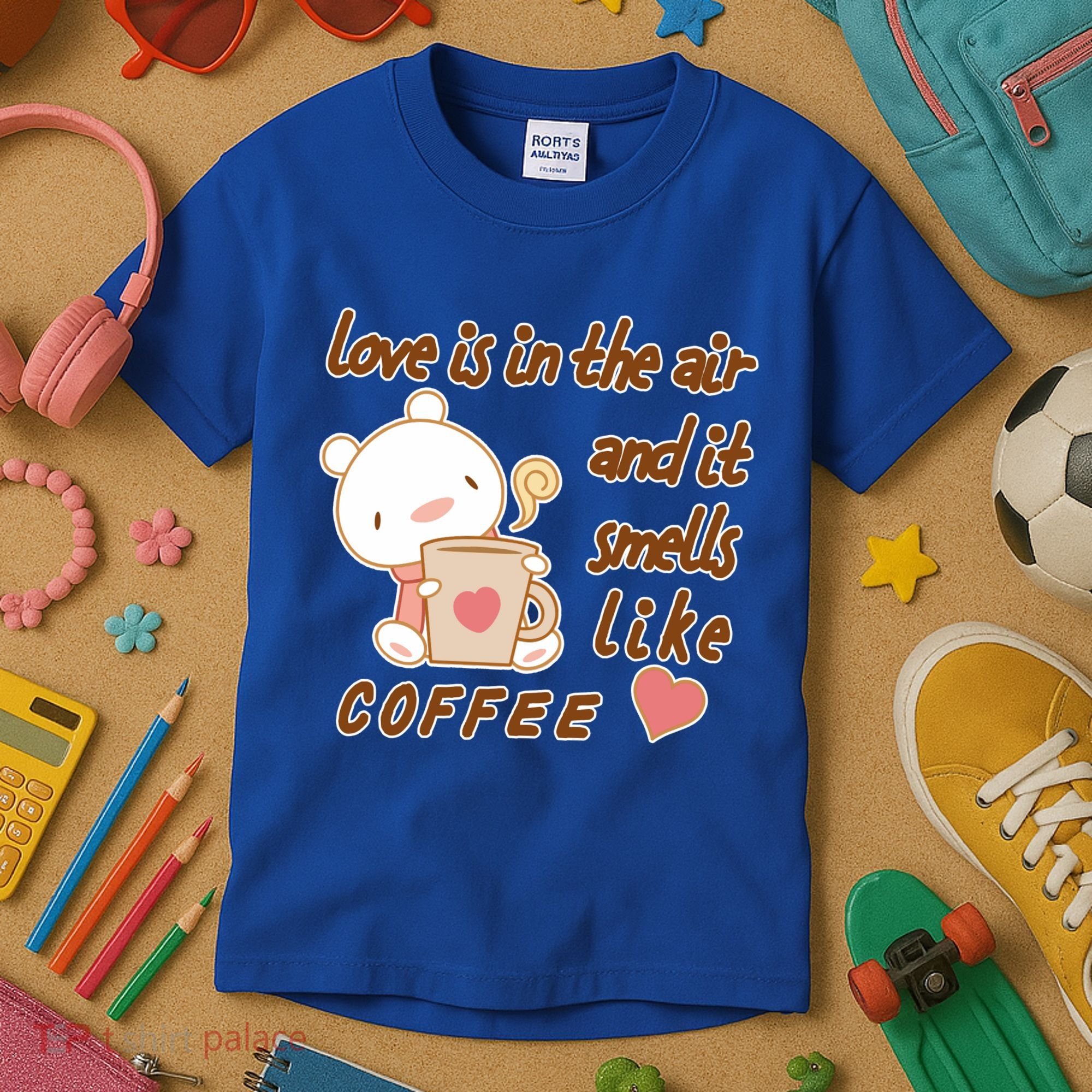 Love Is In The Air And It Smells Like Coffee Teddy Bear Kids T-Shirt