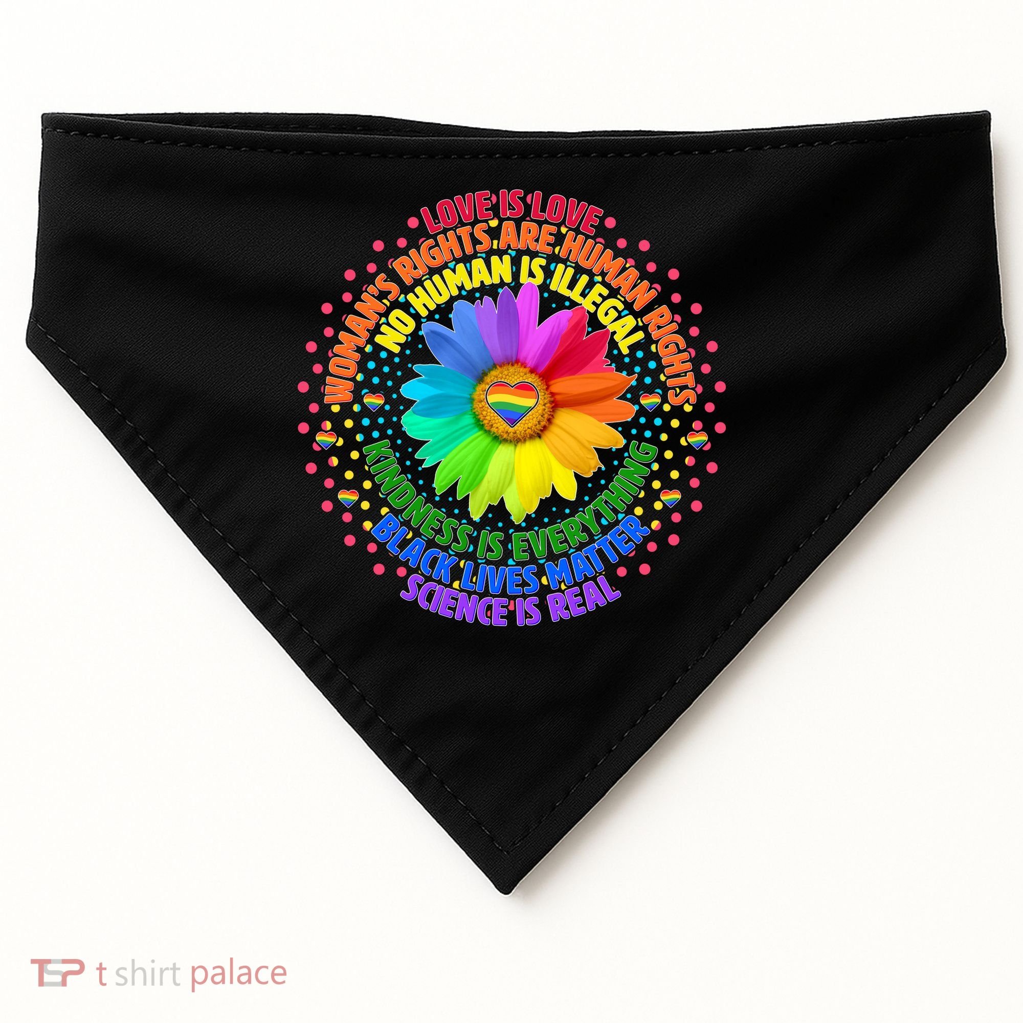 Love Is Love Rainbow Flower Unity USA-Made Doggie Bandana