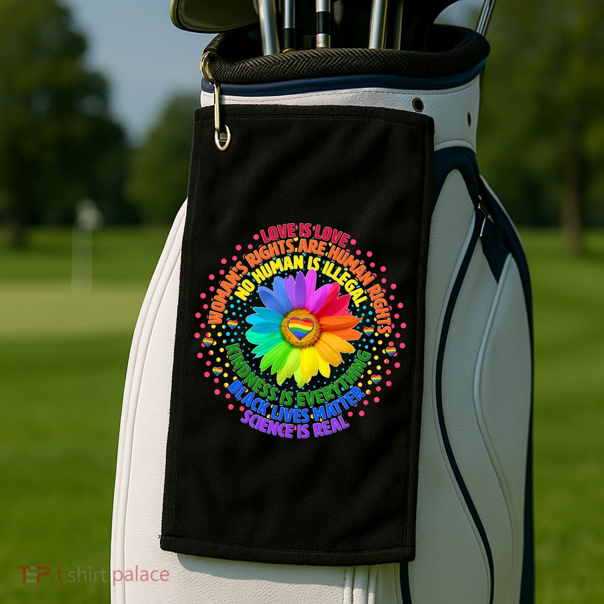 Love Is Love Rainbow Flower Unity Golf Towel