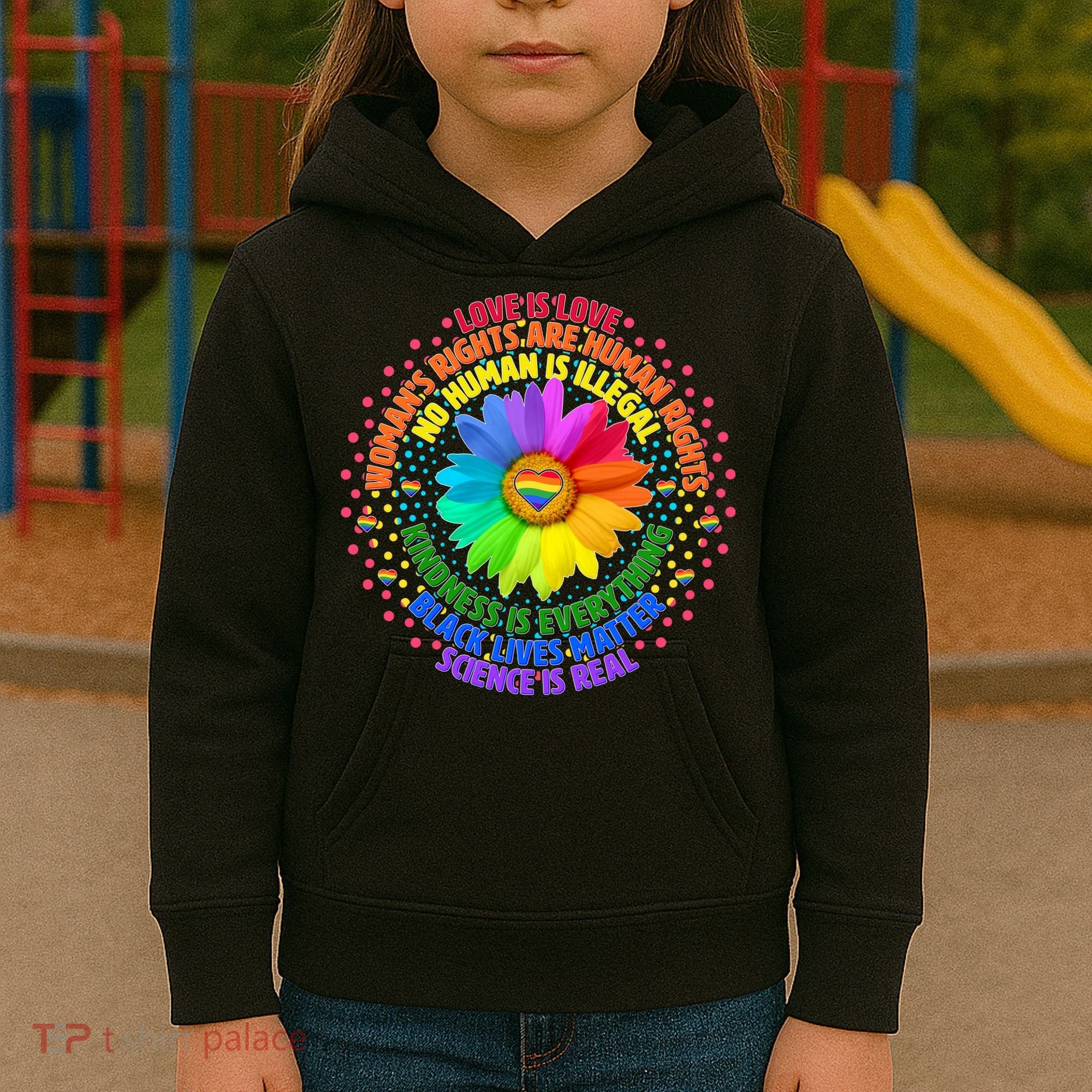 Love Is Love Rainbow Flower Unity Kids Hoodie