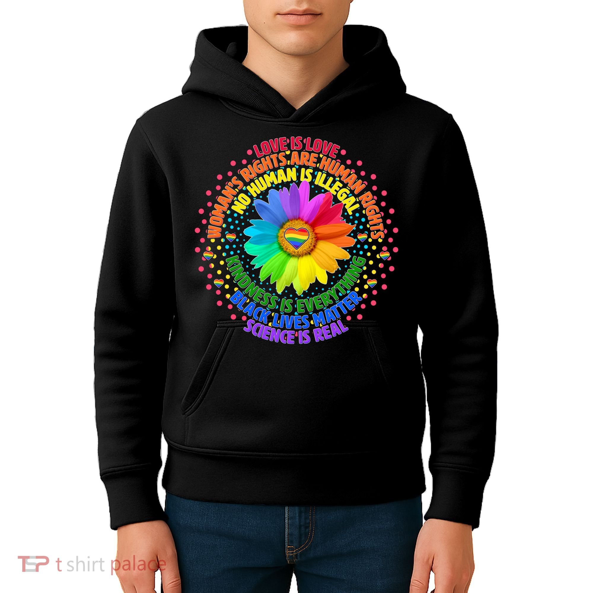 Love Is Love Rainbow Flower Unity Kids Hoodie