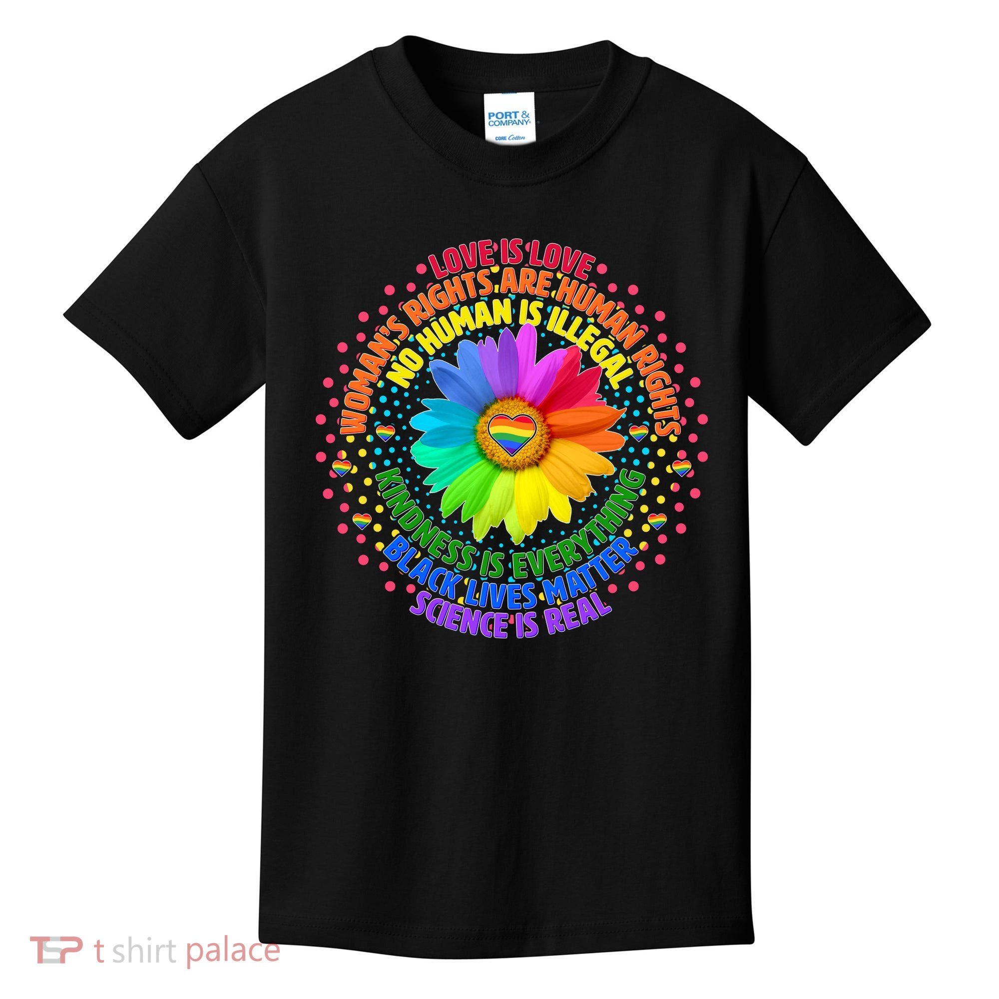 Love Is Love Rainbow Flower Unity Kids T-Shirt