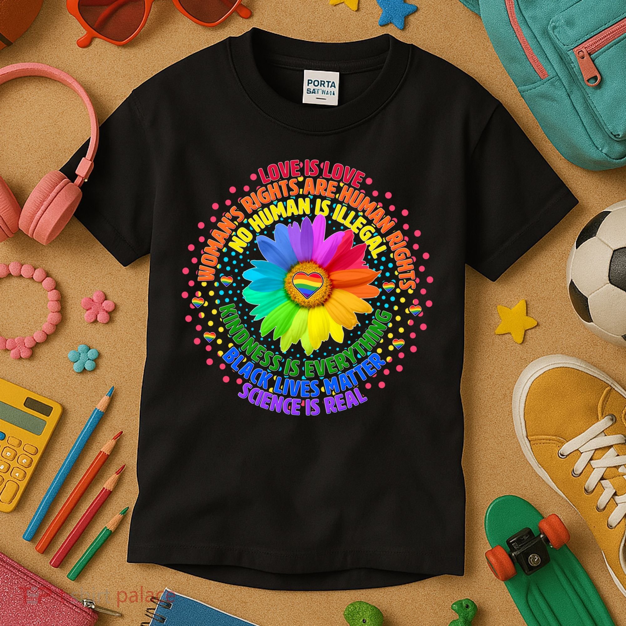 Love Is Love Rainbow Flower Unity Kids T-Shirt
