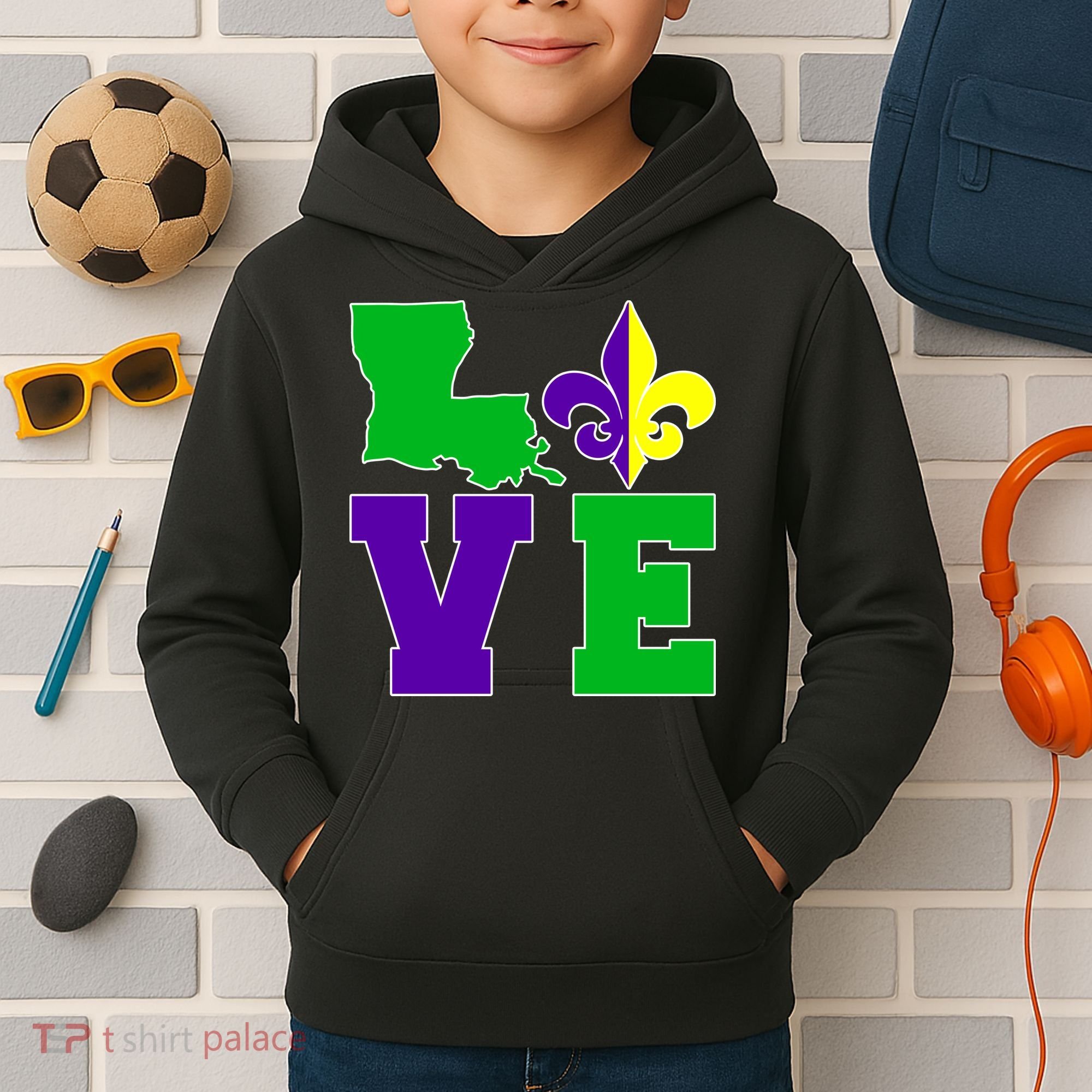Love Mardi Gras Louisiana Kids Hoodie
