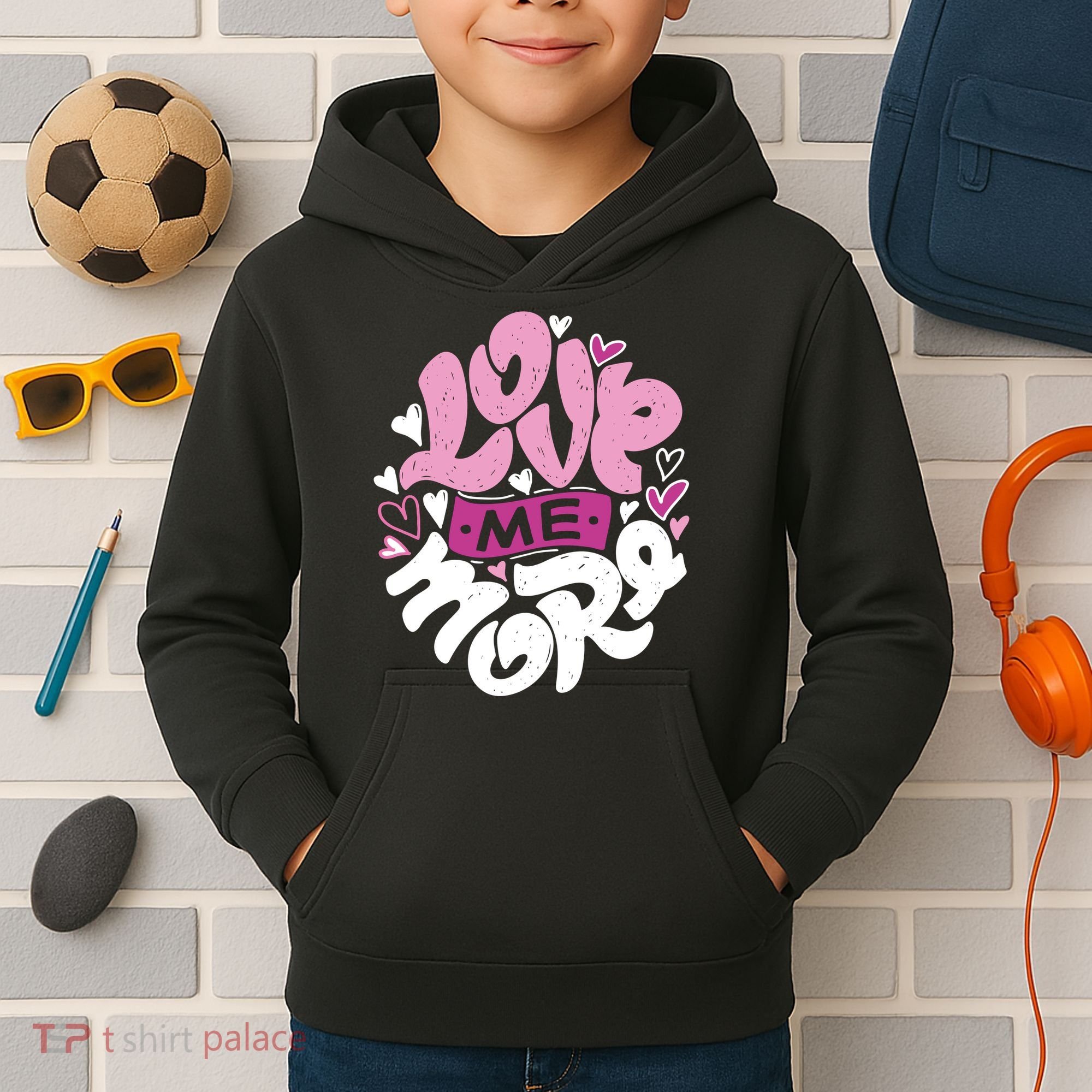 Love Me More Cute Hearts Kids Hoodie