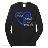 Love Needs No Words Autism Awareness Heart Puzzle Long Sleeve Shirt thumb 0