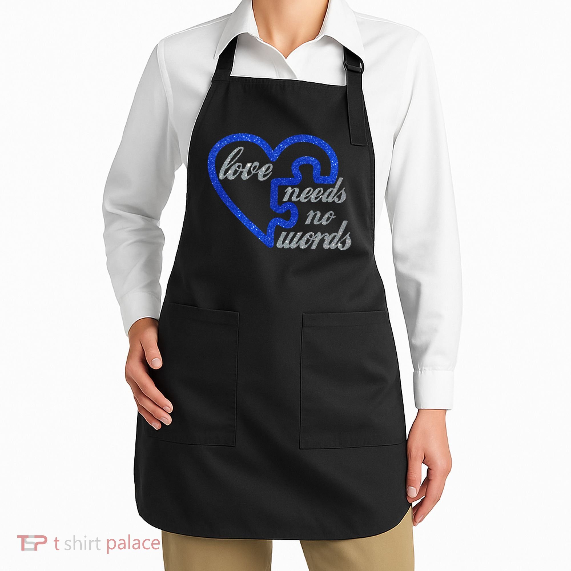Love Needs No Words Autism Awareness Heart Puzzle Apron