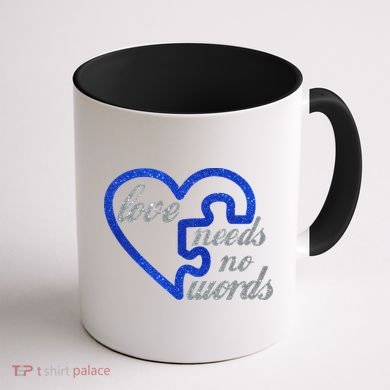 Love Needs No Words Autism Awareness Heart Puzzle Coffee Mug back
