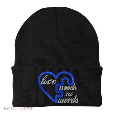 Love Needs No Words Autism Awareness Heart Puzzle Beanie