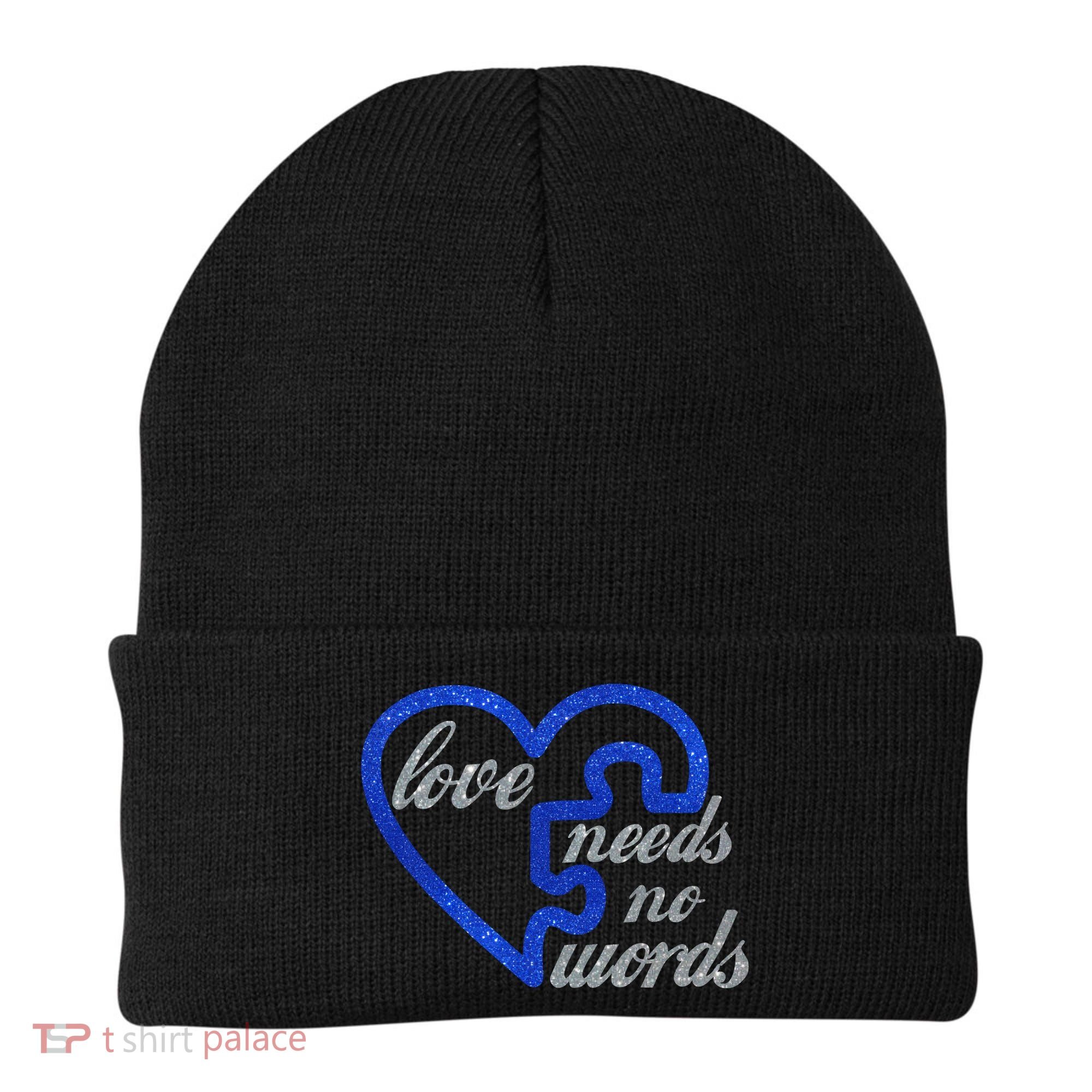 Love Needs No Words Autism Awareness Heart Puzzle Beanie